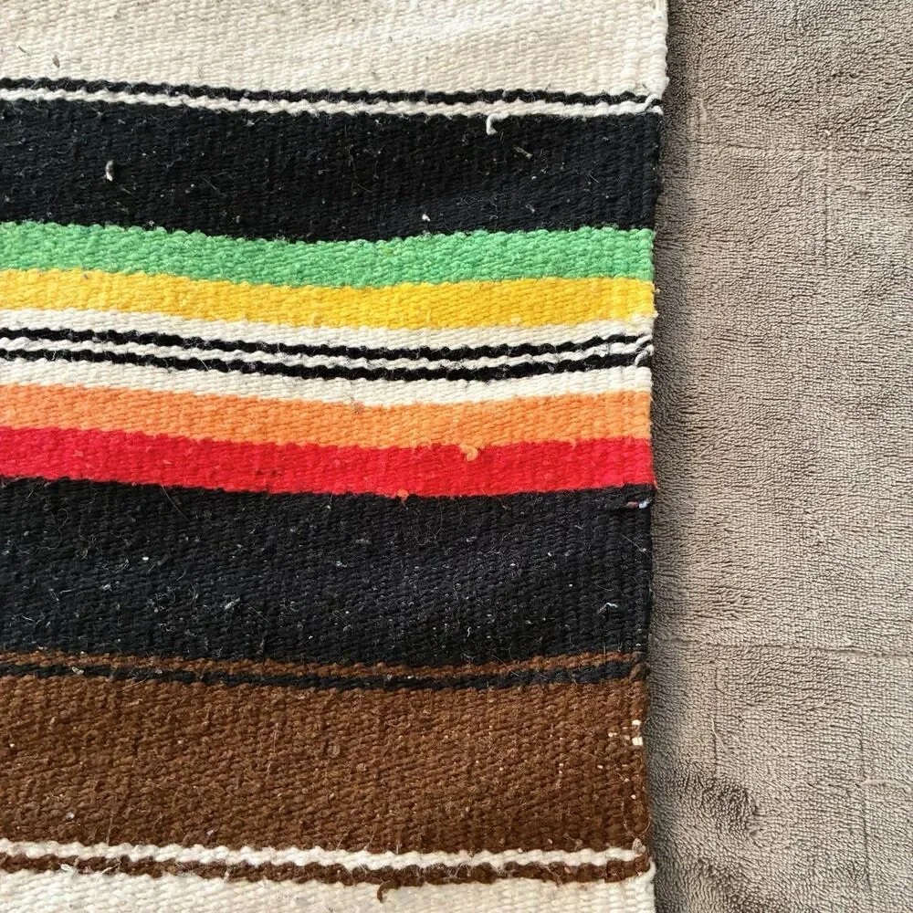 Vintage Mexican Serape Woven Blanket Throw Red Eagle Snake Wool 37x70”